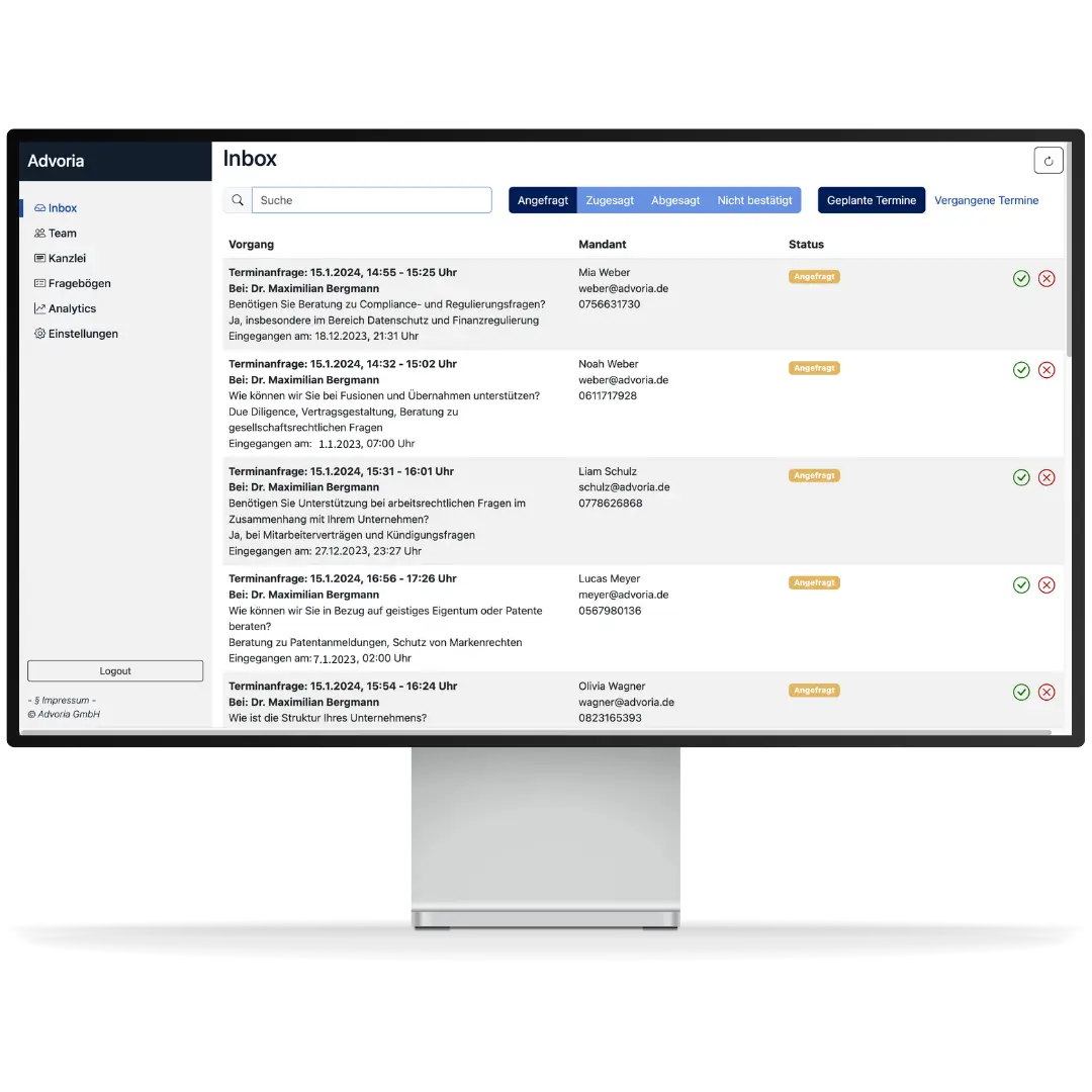 Advoria Kanzleimanager Screenshot